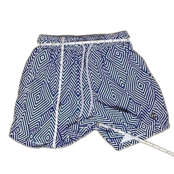 Retromarine‎ New York Boys Size Medium Geometric Blue Boys Swim Trunks with Mesh - Picture 13 of 14